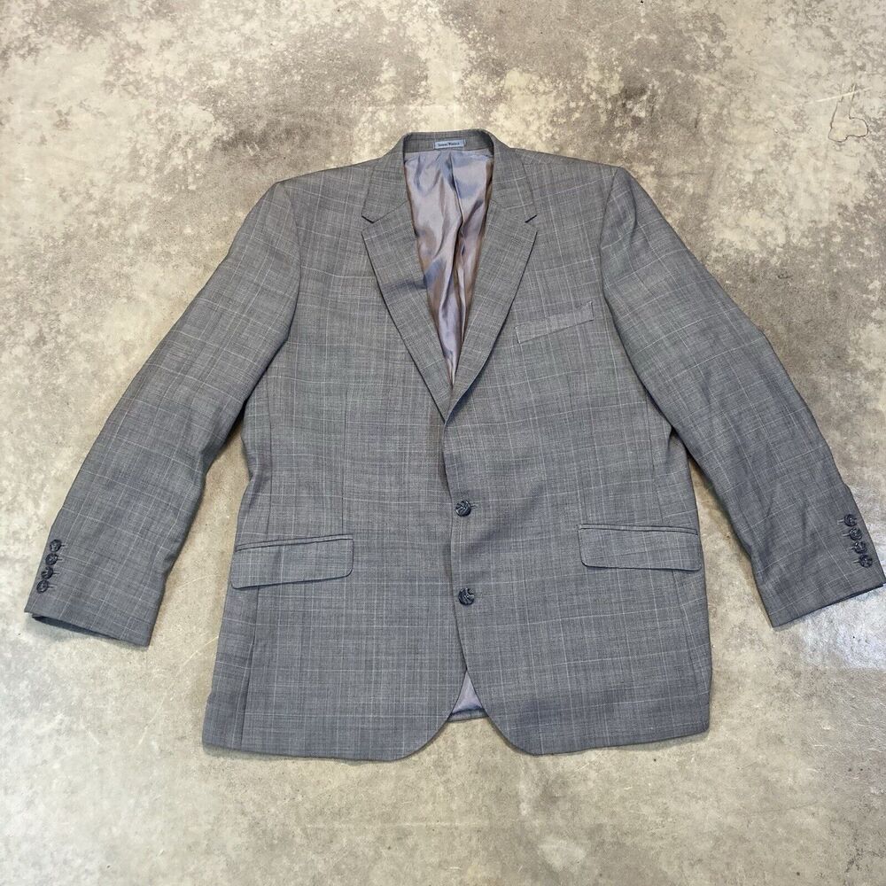 Samuel Windsor Blazer Mens 48R Wool Gray Plaid Single Breasted Double Vent‎